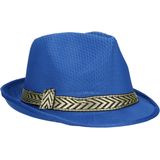 Fiestas Guirca Carnaval verkleed Trilby/gangster hoedje - blauw - polyester - heren/dames