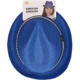 Fiestas Guirca Carnaval verkleed Trilby/gangster hoedje - blauw - polyester - heren/dames