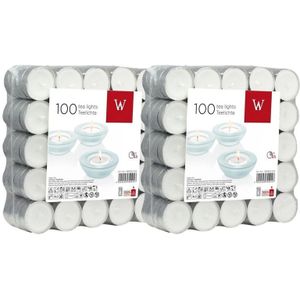200x Witte theelichtjes/waxinelichtjes 4 branduren - Geurloze kaarsen
