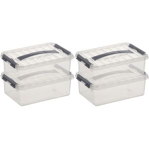 12x Sunware Q-Line opberg boxen/opbergdozen 4 liter 30 cm kunststof - Opslagbox - Opbergbak kunststof transparant/zilver