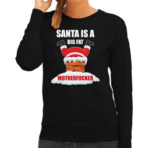 Foute Kerstsweater / kersttrui Santa is a big fat motherfucker zwart voor dames - Kerstkleding / Christmas outfit