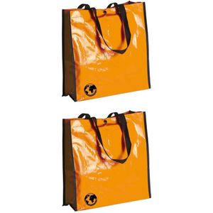 2x stuks eco shopper boodschappen opberg tassen oranje 38 x 38 cm - Milieuvriendelijke boodschappentassen
