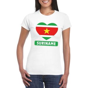 Suriname t-shirt met Surinaamse vlag in hart wit dames