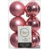 Kunststof kerstballen 6 cm - 24 stuks - roze en lichtblauw