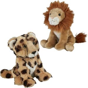 Ravensden - Knuffeldieren set Leeuw en Cheetah Luipaard Pluche Knuffels 18 cm