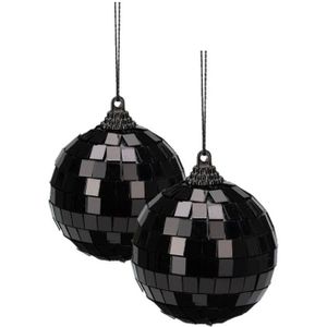 Christmas Decoration discobal kerstbal - 2x - zwart -6 cm -kunststof