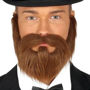 Bruine verkleed baard met snor - Carnavalsbaarden - Baardset met snor