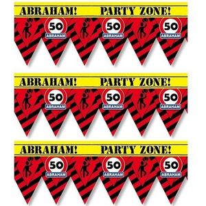 3x 50 Abraham party tape/markeerlinten waarschuwing 12 meter - VerAbrahamdag afzetlinten/markeerlinten feestartikelen