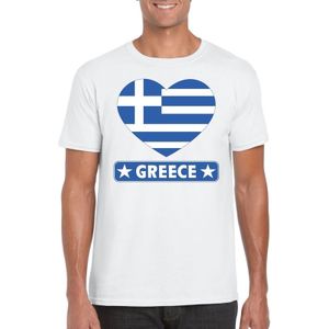 Griekenland t-shirt met Griekse vlag in hart wit heren