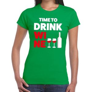 Time to drink Wine tekst t-shirt groen dames - dames shirt  Time to drink Wine