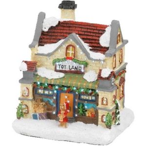 Kerstdorp kersthuisjes speelgoedwinkel met verlichting 9 x 11 x 12,5 cm - Kerstversiering/kerstdecoratie