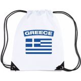Griekenland nylon rijgkoord rugzak/ sporttas wit met Griekse vlag