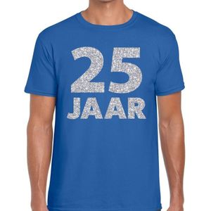 25 jaar zilver glitter verjaardag t-shirt blauw heren - verjaardag / jubileum shirts