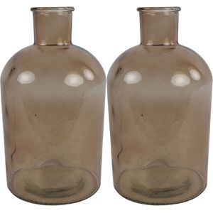 Countryfield Bloemen/Takken Vaas - 2x Stuks - Lichtbruin Glas - Apotheker Fles - D14 X H27 cm