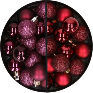 Kerstballen 34x st - 3 cm - aubergine paars en donkerrood - kunststof