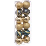 24x stuks kerstballen mix goud/blauw glans/mat/glitter kunststof diameter 4 cm - Kerstboom versiering
