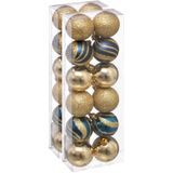 24x stuks kerstballen mix goud/blauw glans/mat/glitter kunststof diameter 4 cm - Kerstboom versiering
