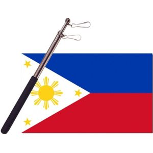 Landen vlag Filipijnen - 90 x 150 cm - met compacte draagbare telescoop vlaggenstok - zwaaivlaggen