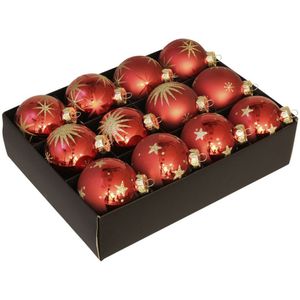 Othmar Decorations Kerstballen - 12 ST - luxe - rood met goud - glas