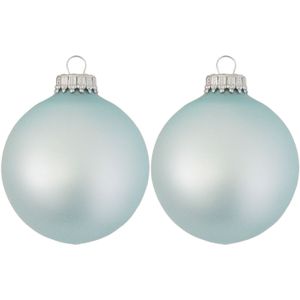 16x Misty aqua blauwe velvet glazen kerstballen mat 7 cm kerstboomversiering - Kerstversiering/kerstdecoratie blauw