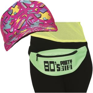 Foute 80s/90s party verkleed set - dames - retro pet en heuptasje - jaren 80/90 verkleed accessoires