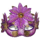 Venetiaans oogmasker roze/goud met bloem - Carnaval verkleed accessoire