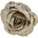 Kerstboom bloemen op clip - 2x stuks - champagne - kunststof - 18 cm