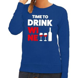 Time to drink Wine tekst sweater blauw dames - dames trui Time to drink Wine