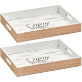 Set van 2x stuks houten dienbladen bruin/wit 40 x 30 x 5,5 cm - Serveerbladen - Decoratie dienbladen van hout