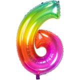 Folat folie ballonnen - Leeftijd cijfer 65 - glimmend multi-kleuren - 86 cm - en 2x slingers