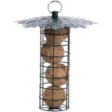 2x stuks vogel voedersilo met bladerdak voor vetbollen metaal 23 cm - Vogelvoederhuisje - Vogelvoer - Vogel voederstation