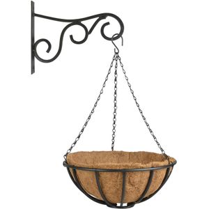 Hanging basket 35 cm met metalen muurhaak en kokos inlegvel - Complete hangmand set van gietmetaal