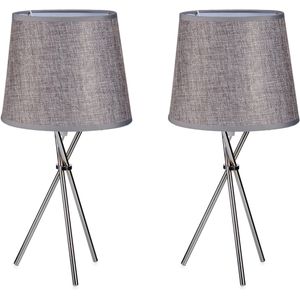 2x stuks design tafellampen/schemerlampjes zilvergrijze kap en stalen poten 38 x 20 cm - Woonkamer lampjes