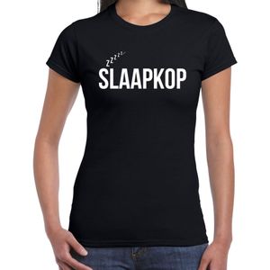 Slaapkop  fun tekst slaapshirt / pyjama party shirt - zwart - dames - Grappig slaapshirt / slaap kleding t-shirt