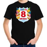 Happy birthday 8e verjaardag t-shirt kind - unisex - jongens / meisjes - 8 jaar shirt met emoticons zwart voor kinderen