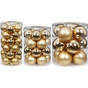 72x stuks glazen kerstballen elegant goud mix 4, 6 en 8 cm glans en mat - Kerstversiering/kerstboomversiering