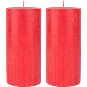 2x Stuks Rode Cilinderkaarsen/Stompkaarsen 15 X 7 cm 50 Branduren - Geurloze Kaarsen Rood