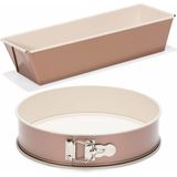 Set van 2x rose gouden bakvormen voor cake en taart 25 en 28 cm