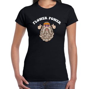 Toppers Jaren 60 Flower Power verkleed shirt zwart met hippie dames - Sixties/jaren 60 kleding