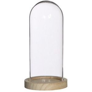 Ideas 4 Seasons Decoratie stolp - glas - houten plateau - D10 x H20 cm