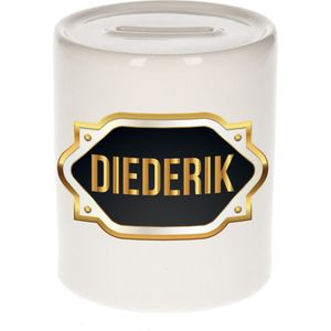 Diederik naam cadeau spaarpot met gouden embleem - kado verjaardag/ vaderdag/ pensioen/ geslaagd/ bedankt