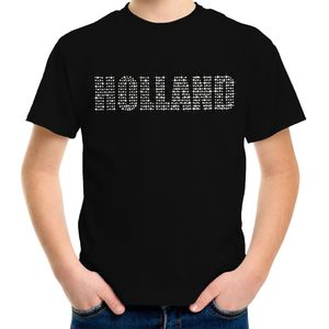 Glitter Holland t-shirt zwart met steentjes/rhinestones voor kinderen - Oranje fan shirts - Holland / Nederland supporter - EK/ WK shirt / outfit