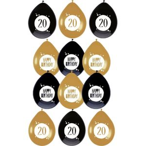 Haza - Feestartikelen verjaardag 20 jaar 24x mix ballonnen zwart/goud