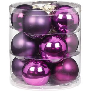 12x Paarse glazen kerstballen 8 cm glans en mat - Kerstboomversiering paars