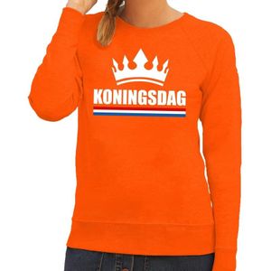 Oranje Koningsdag met een kroon sweater / trui dames - Oranje Koningsdag kleding
