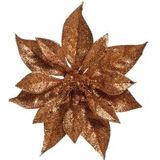 Cosy &amp; Trendy kerstboom bloemen op clip - 2x st - koper - 18 cm - kerstornamenten