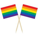 250x Cocktailprikkers regenboog vlag 8 cm vlaggetje decoratie - Wegwerp prikkertjes - Gay Pride thema