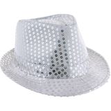 Funny Fashion Carnaval verkleed Trilby hoedje met glitter pailletten - 2x - zilver - heren/dames