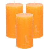 Stompkaars/cilinderkaars - 3x - oranje - 7 x 13 cm - rustiek model