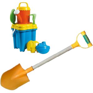 Strand/zandbak speelgoed kasteel emmer met vormpjes en klein schepje, hark, zeef + grote zandschep van 55 cm oranje